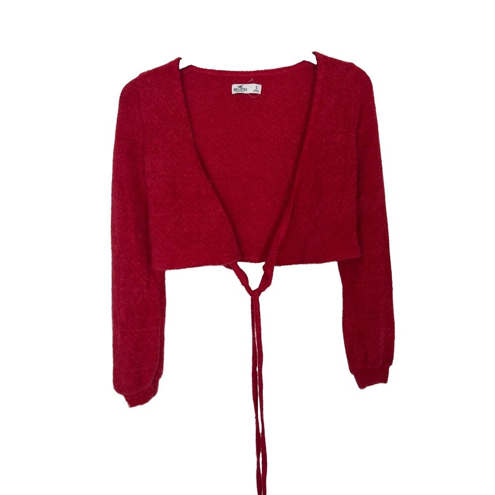 Hollister Wrap Eyelash Crop Sweater Size Small Red Fuzzy Cozy Y2K
